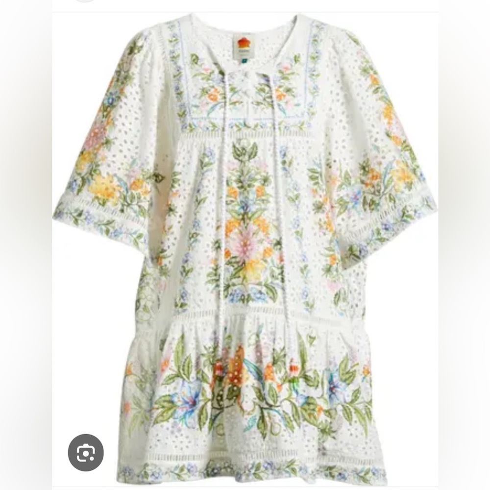 FARM Rio 💐 Sweet Bloom Bouquet Cotton Eyelet Cover-Up Minidress Size L, NWT - Picture 9 of 15